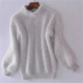 pull femme col roulé manches bouffantes en gris