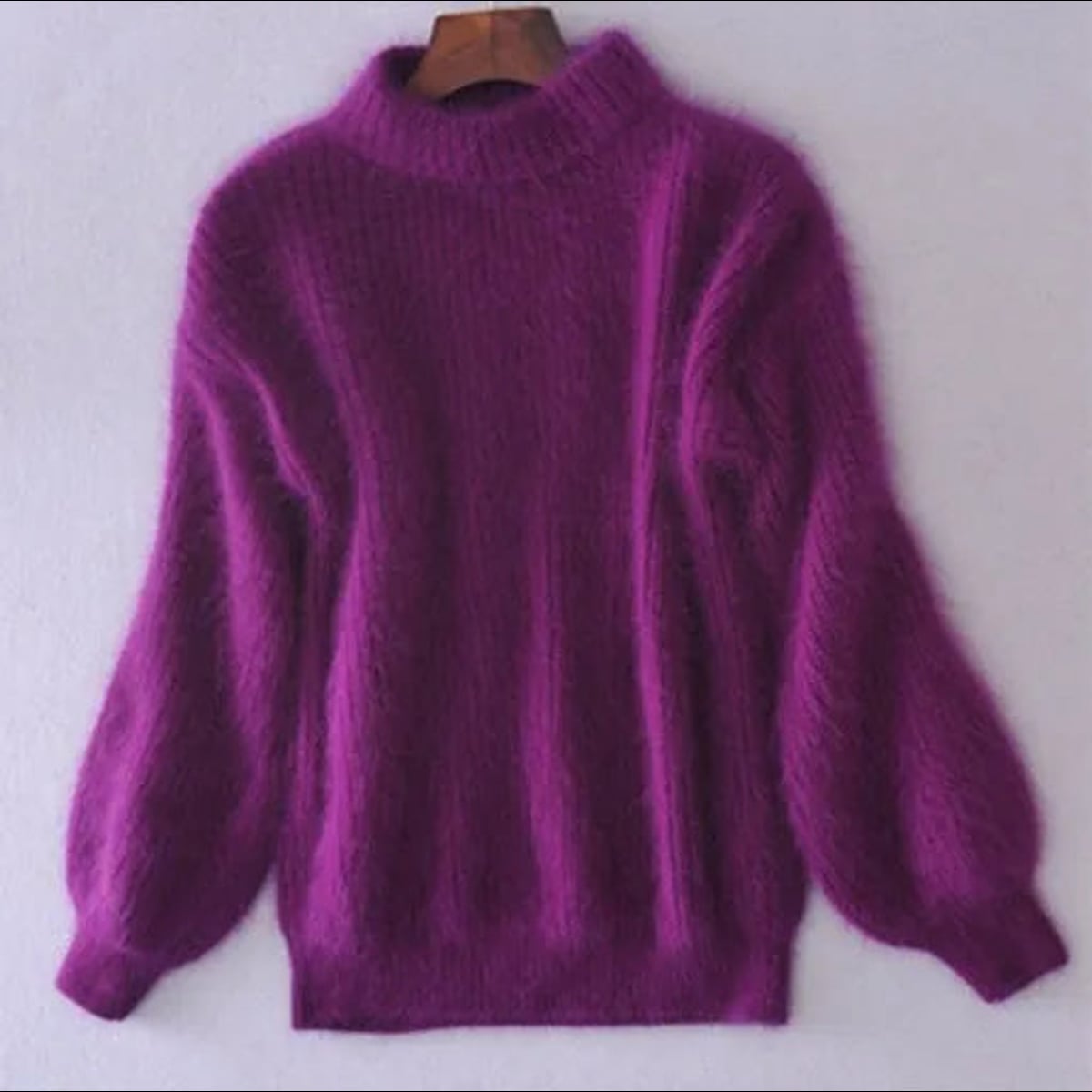 pull femme col roulé manches bouffantes en violet