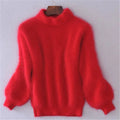 pull femme col roulé manches bouffantes en rouge
