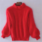 pull femme col roulé manches bouffantes en rouge