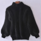 pull femme col roulé manches bouffantes en noir