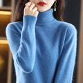 pull femme col roulé manches longues en bleu
