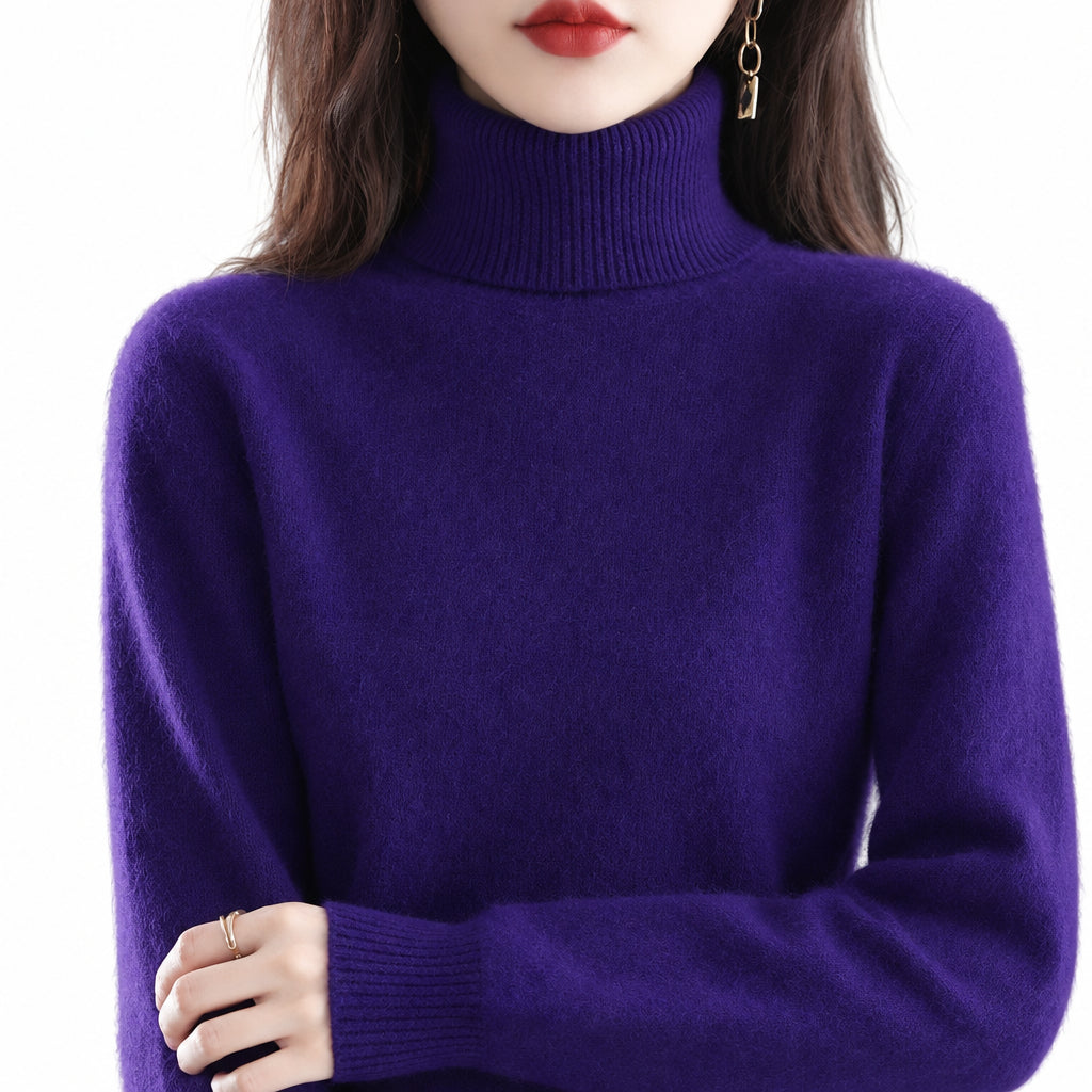pull femme col roulé manches longues en violet