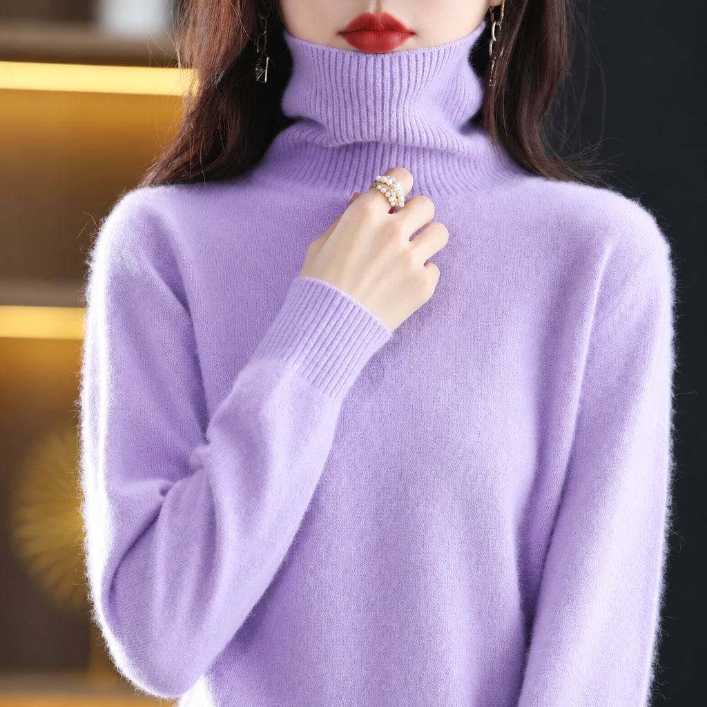 pull femme col roulé manches longues en lavande