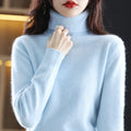 pull femme col roulé manches longues en bleu ciel