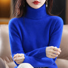 pull femme col roulé manches longues en bleu roi