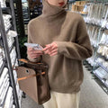 pull femme col roulé oversize en café