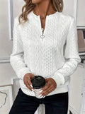 pull femme col zippé torsadé manches longues en blanc