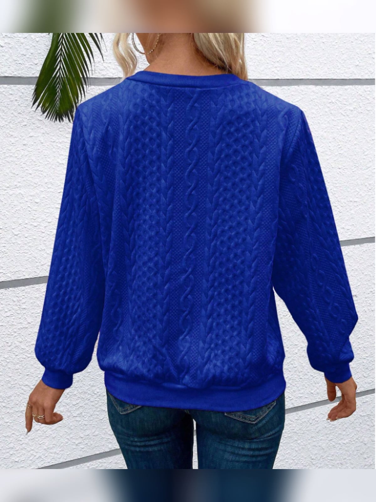 pull femme col zippé torsadé manches longues en bleu