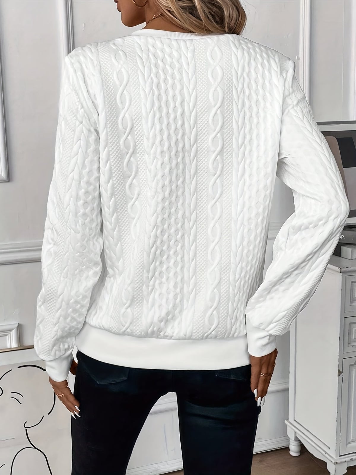 pull femme col zippé torsadé manches longues en blanc