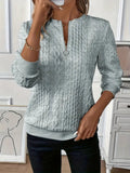 pull femme col zippé torsadé manches longues en gris