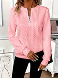 pull femme col zippé torsadé manches longues en rose