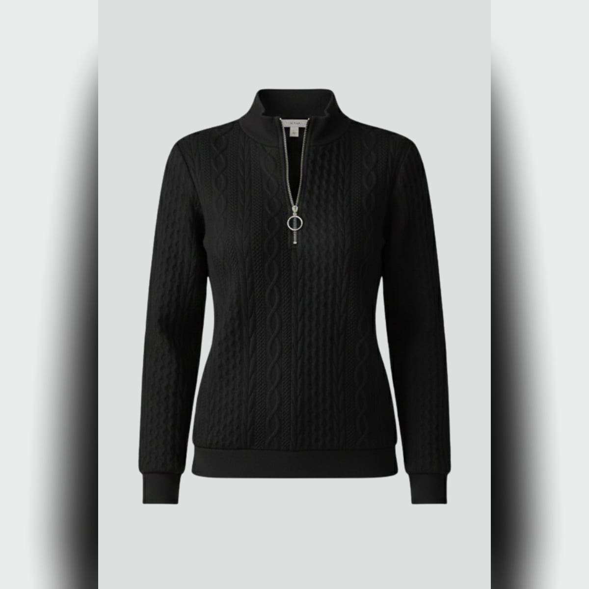 pull femme col zippé torsades