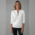 pull femme col zippé torsades en blanc