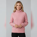 pull femme col zippé torsades en rose