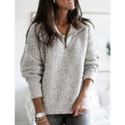pull femme demi-zip col montant en gris