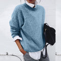 pull femme hiver oversize col rond en bleu