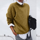 pull femme hiver oversize col rond en kaki