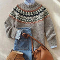 pull femme jacquard col rond manches longues en cendre clair mélangé