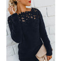 pull femme manches longues dentelle florale en noir