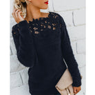 pull femme manches longues dentelle florale en noir