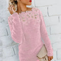 pull femme manches longues dentelle florale en rose