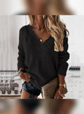 pull femme oversize col en v en noir