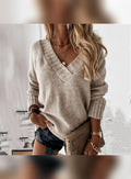 pull femme oversize col en v en marron clair
