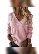 pull femme oversize col en v en rose
