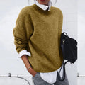 pull femme oversize col rond en kaki