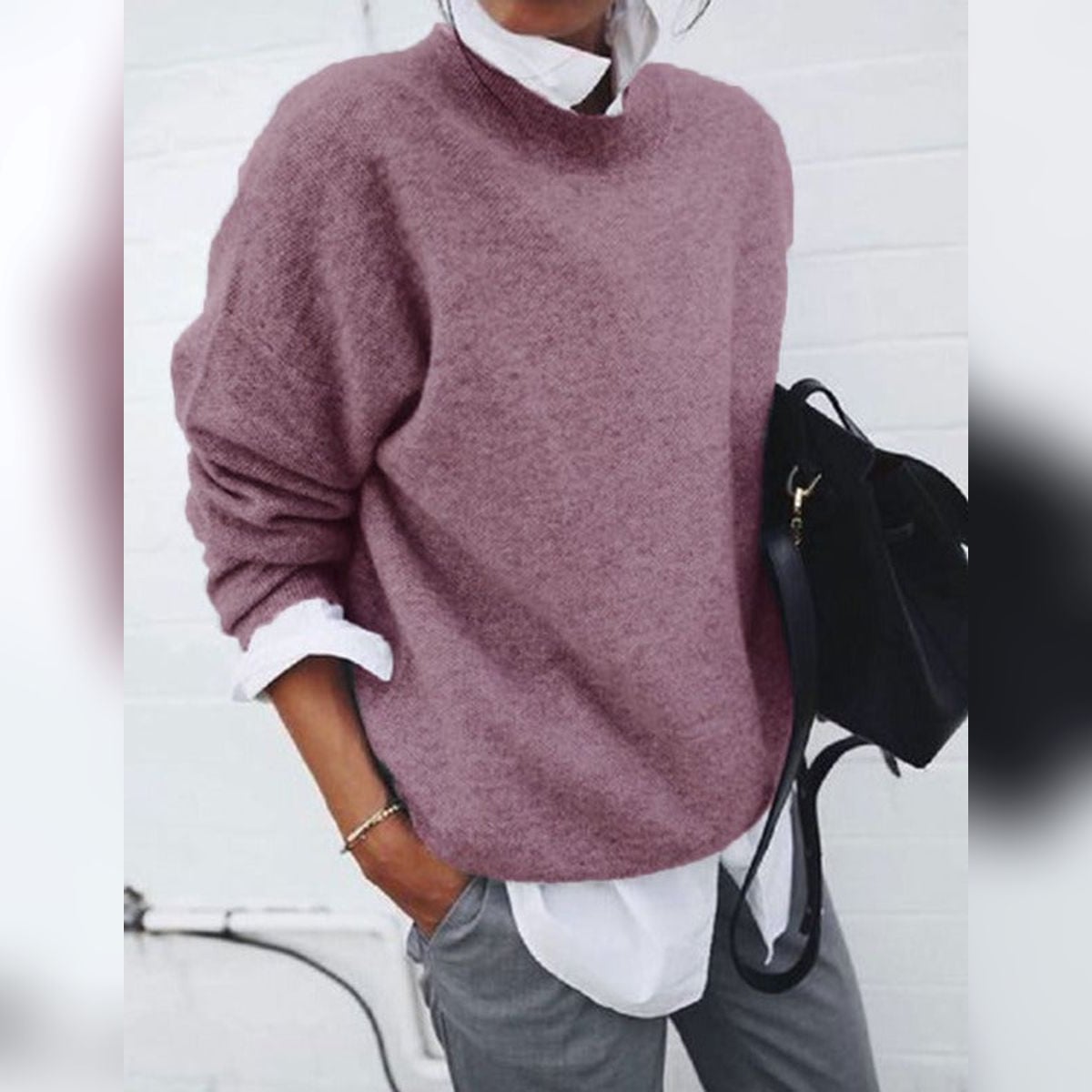pull femme oversize col rond en rouge