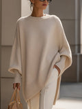 pull femme oversize col rond asymétrique en beige