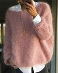 pull femme oversize col rond manches longues en rose