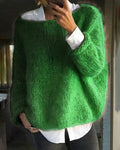 pull femme oversize col rond manches longues en vert