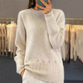 pull femme oversize col rond motif fleuri en beige