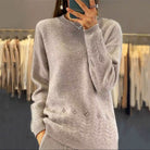 pull femme oversize col rond motif fleuri en marron