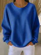 pull femme oversize col rond texturé en bleu