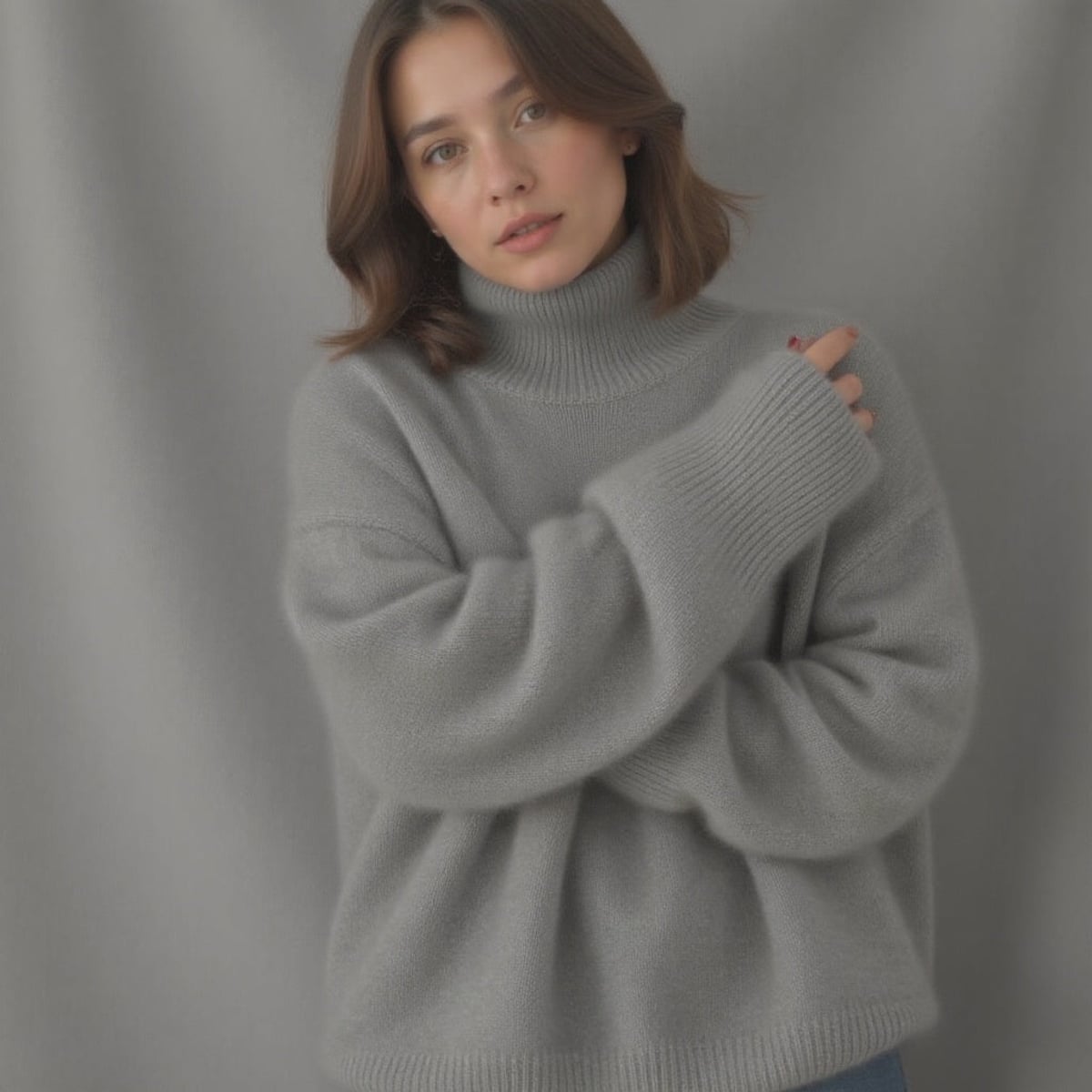 pull femme oversize col roulé en gris