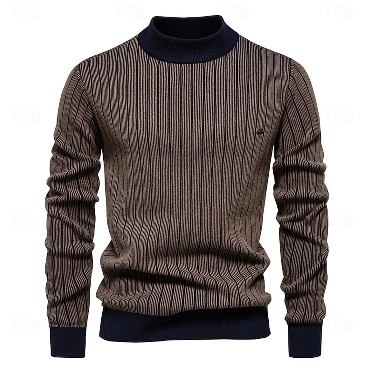 pull homme col camionneur rayures verticales en kaki