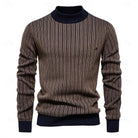 pull homme col camionneur rayures verticales en kaki