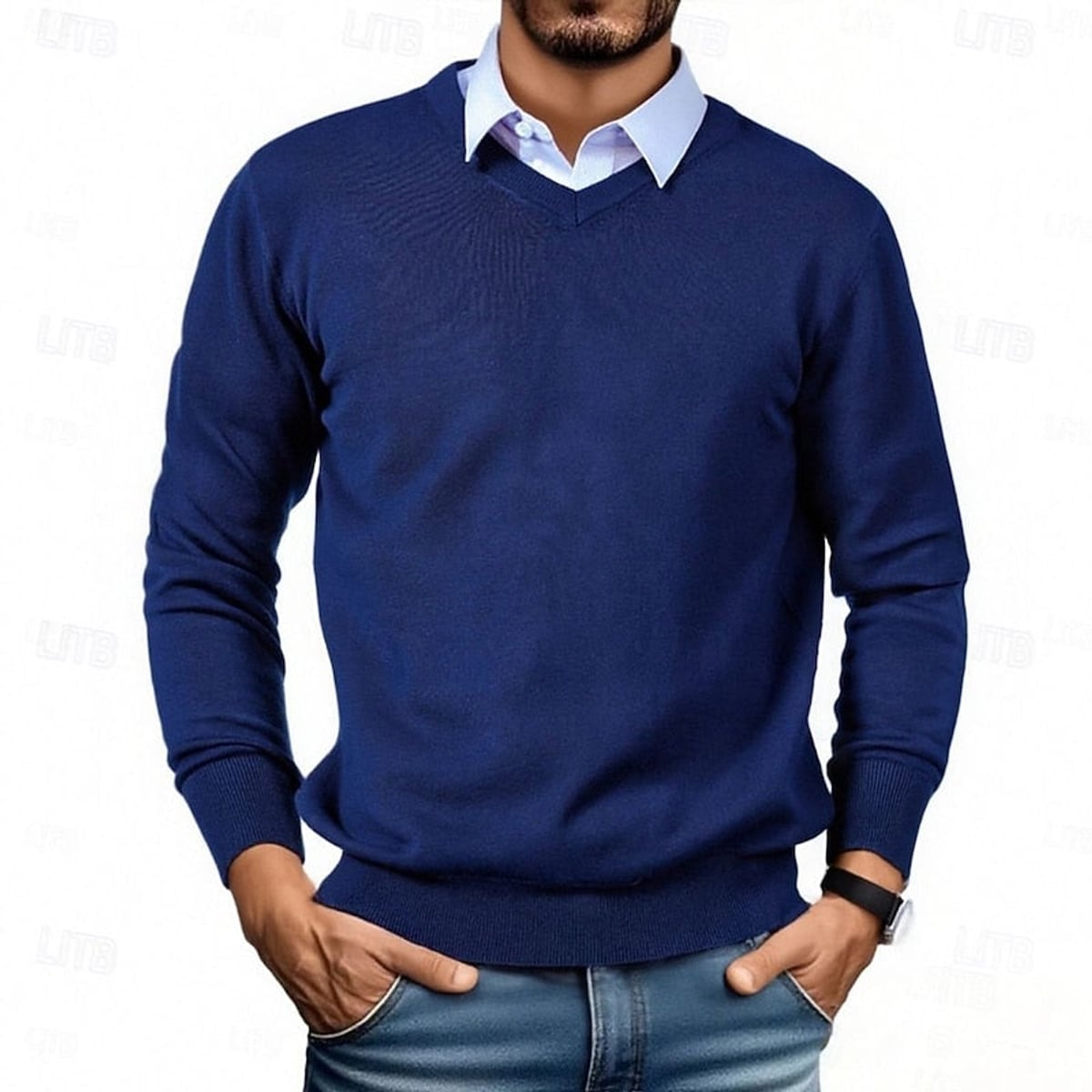 pull homme col en v coupe ajustée