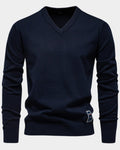 pull homme col en v coupe régulière en bleu marine