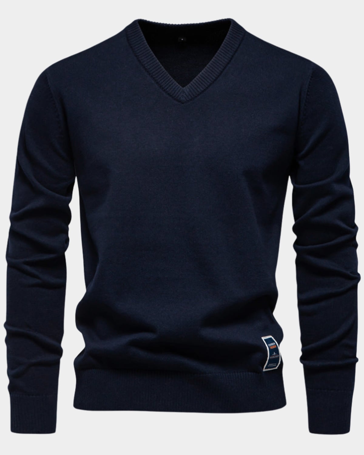 pull homme col en v coupe régulière en bleu marine
