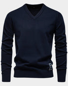 pull homme col en v coupe régulière en bleu marine