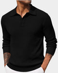 pull homme col polo manches longues en noir