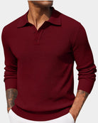 pull homme col polo manches longues en rouge