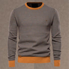 pull homme col rond structure contrastée en orange