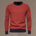 pull homme col rond structure contrastée en rouge