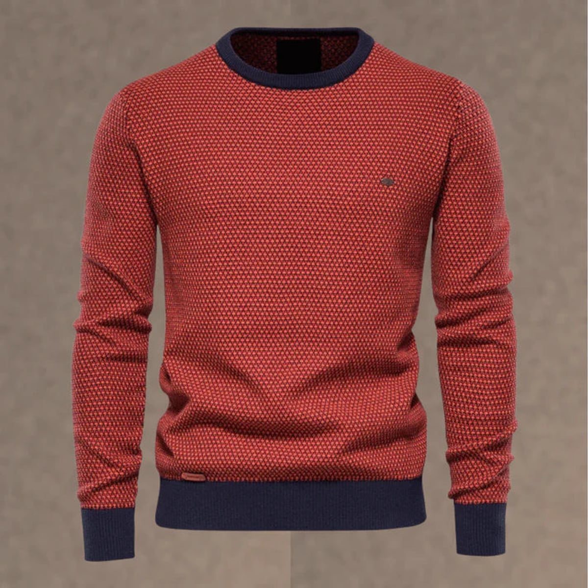pull homme col rond structure contrastée en rouge
