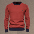 pull homme col rond structure contrastée en rouge